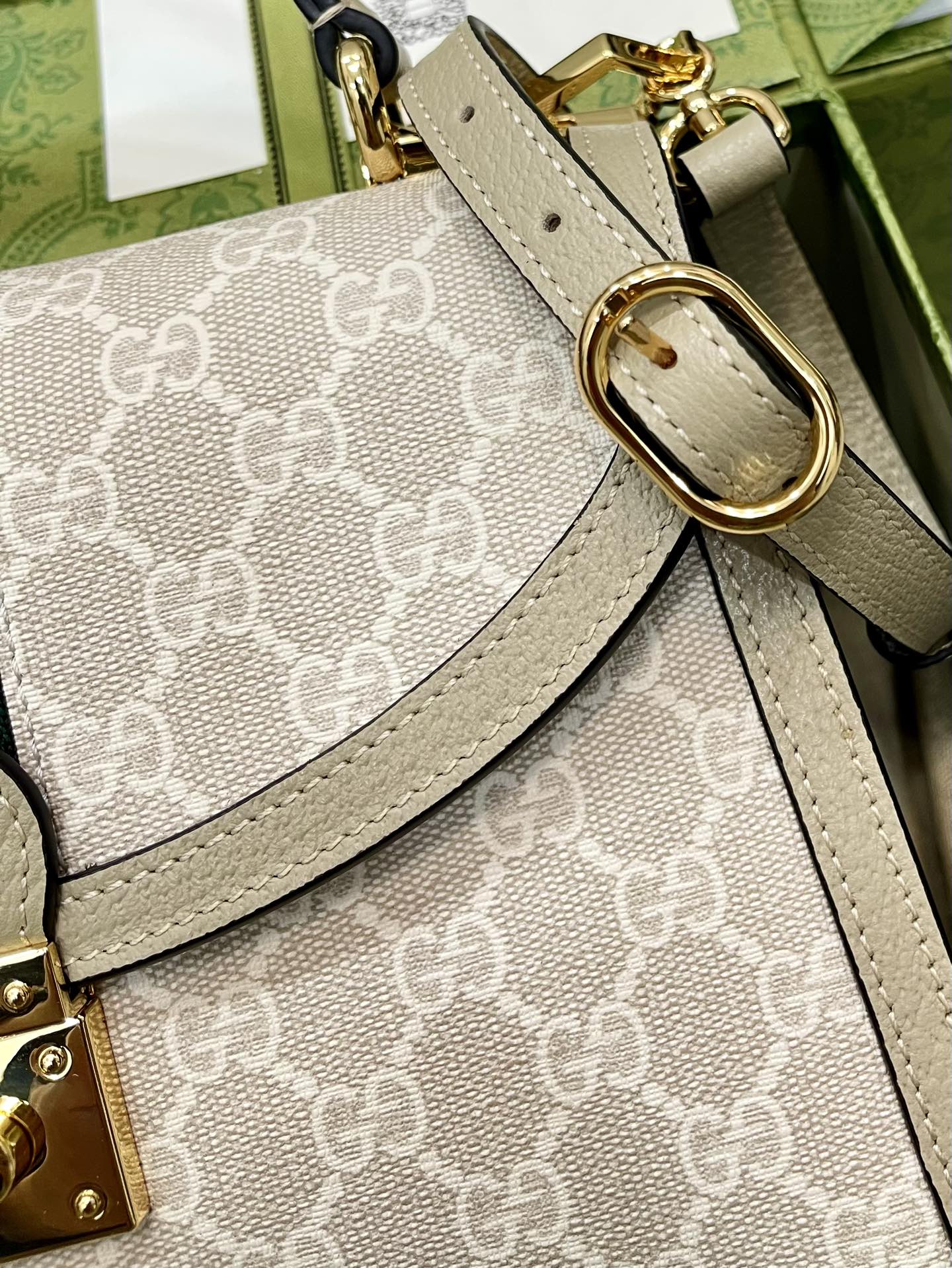 TOP GUCCI G*G Ophidia Small Top Handle Bag - Beige