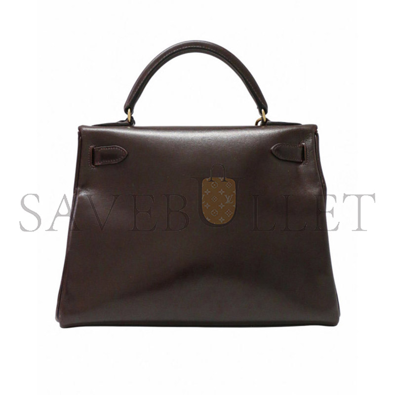 HERMES MASTER KELLY 28 BOX LEATHER CHOCOLATE BROWN GOLD HARDWARE (28*22*10cm)