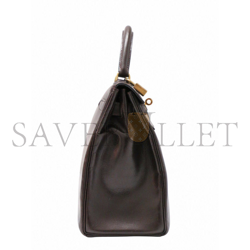 HERMES MASTER KELLY 28 BOX LEATHER CHOCOLATE BROWN GOLD HARDWARE (28*22*10cm)