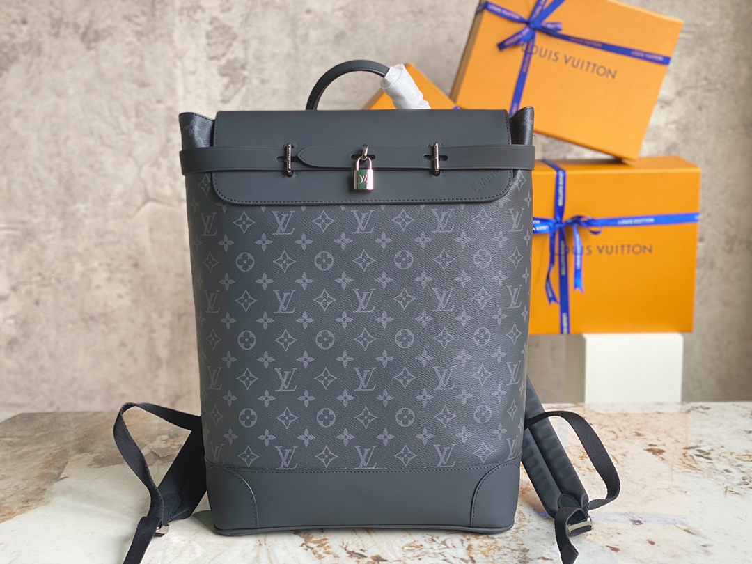 TOP Louis Vuitton LV Men's Steamer Backpack Epi Leather 32x45x16cm - Black