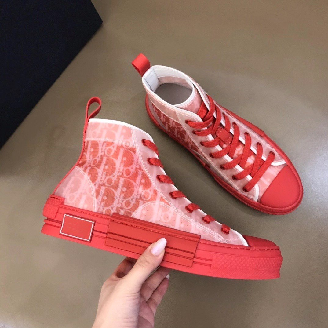 Dior B23 Red High-top Canvas Shoes