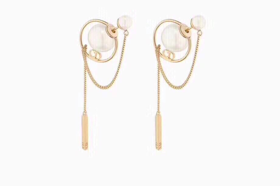TOP Christian Dior pearl gold chain earrings