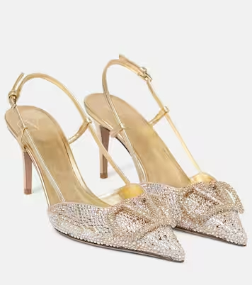 TOP VALENTINO VLogo Signature embellished slingback pumps - Gold
