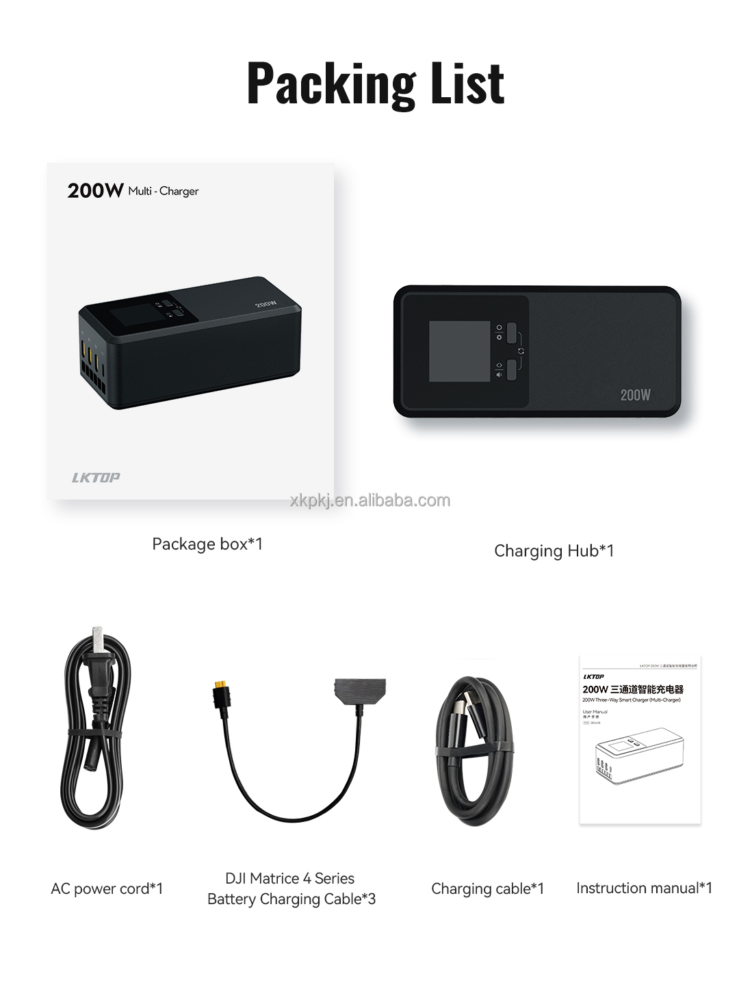 LKTOP Charging Hub 200W 3 Channel Fast Charger Compatible with DJI Matrice 4 Pro 200W 3 Channel Fast Charger Compatible with DJI Matrice 4 Pro