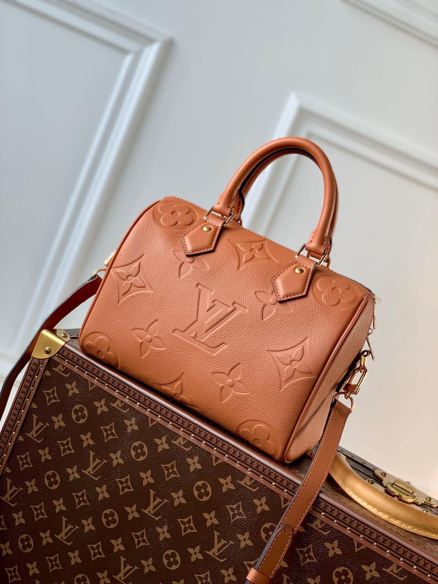 TOP Louis Vuitton LV Speedy 25 Empreinte Bag 25x19x15cm- Cognac