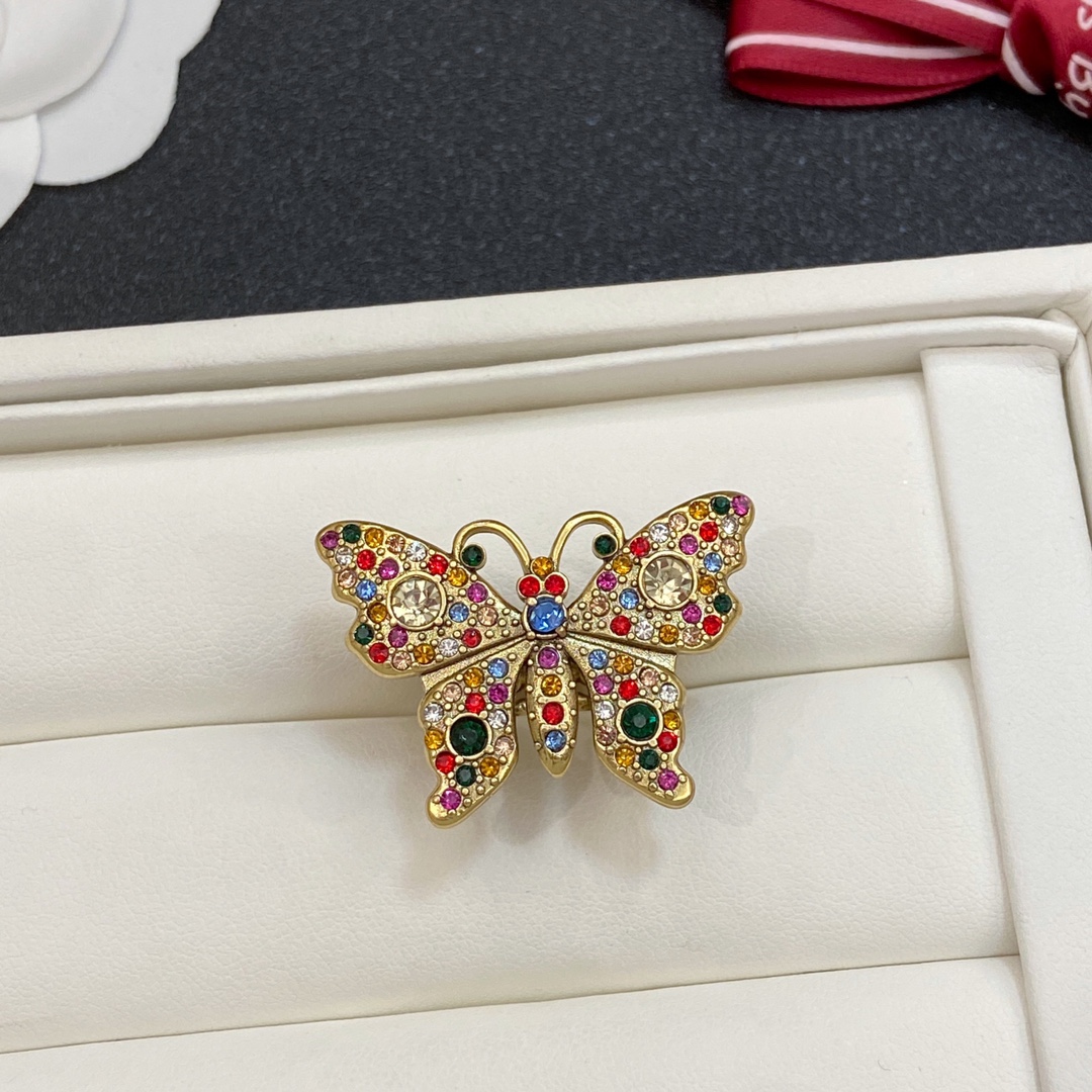 TOP GUCCI Butterfly Earrings +Rings - Gold