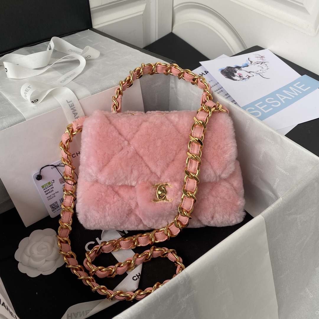 TOP CHANEL 22B Flap Bag Wool 15 X 20.5 X 8 cm - Pink & GHW