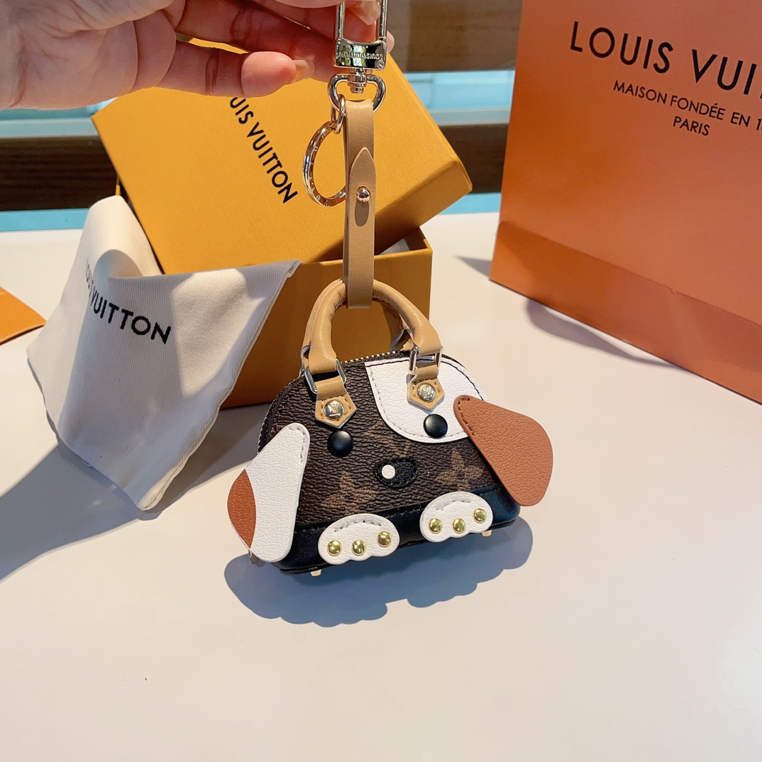 TOP Louis Vuitton LV Mini Puppy/Elephant Shell Bag Keychain - Brown