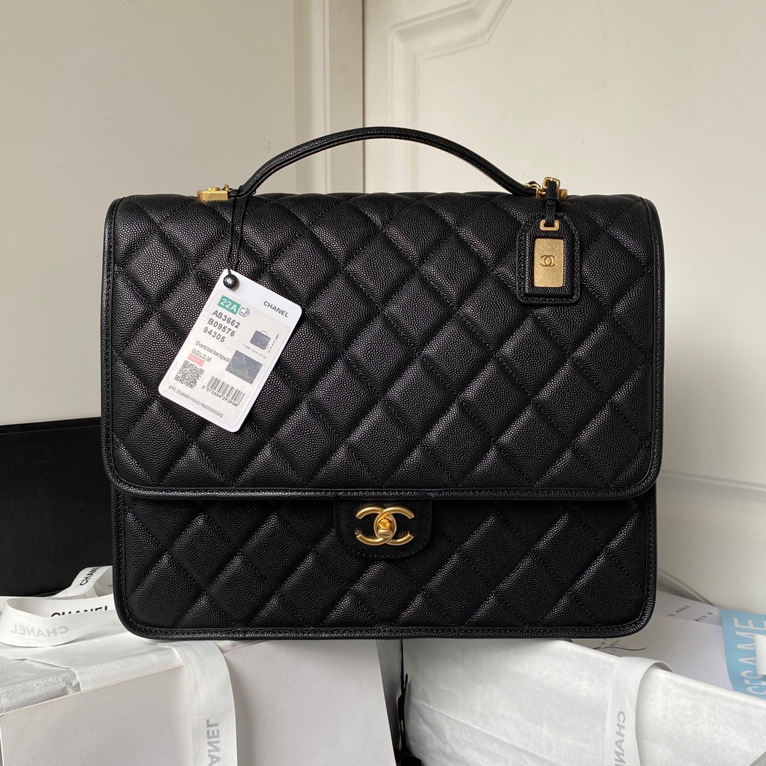 TOP CHANEL Backpack Bag 31.5*31*9cm - Black&GHW