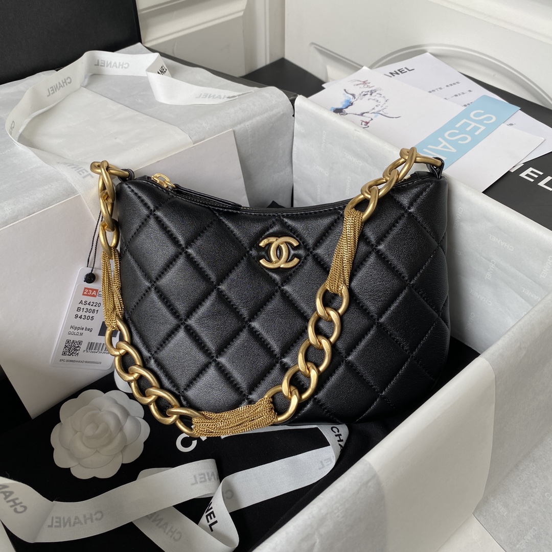 TOP CHANEL 3A Small Size AS4220 Hobo Sheepskin Armpit Bag Tassel  Hardware 17.5X24X6 cm - Three Colors
