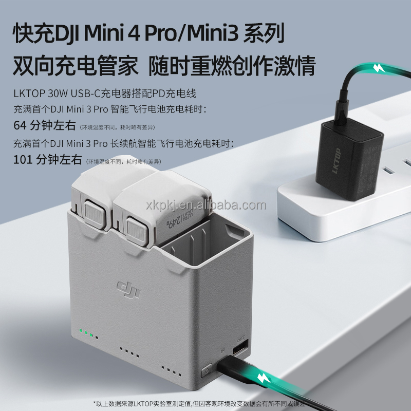 LKTOP 30W GaN Charger Compatible with DJI Mini 4 Pro Mini 2 SE Mini Two-Way Charging Hub