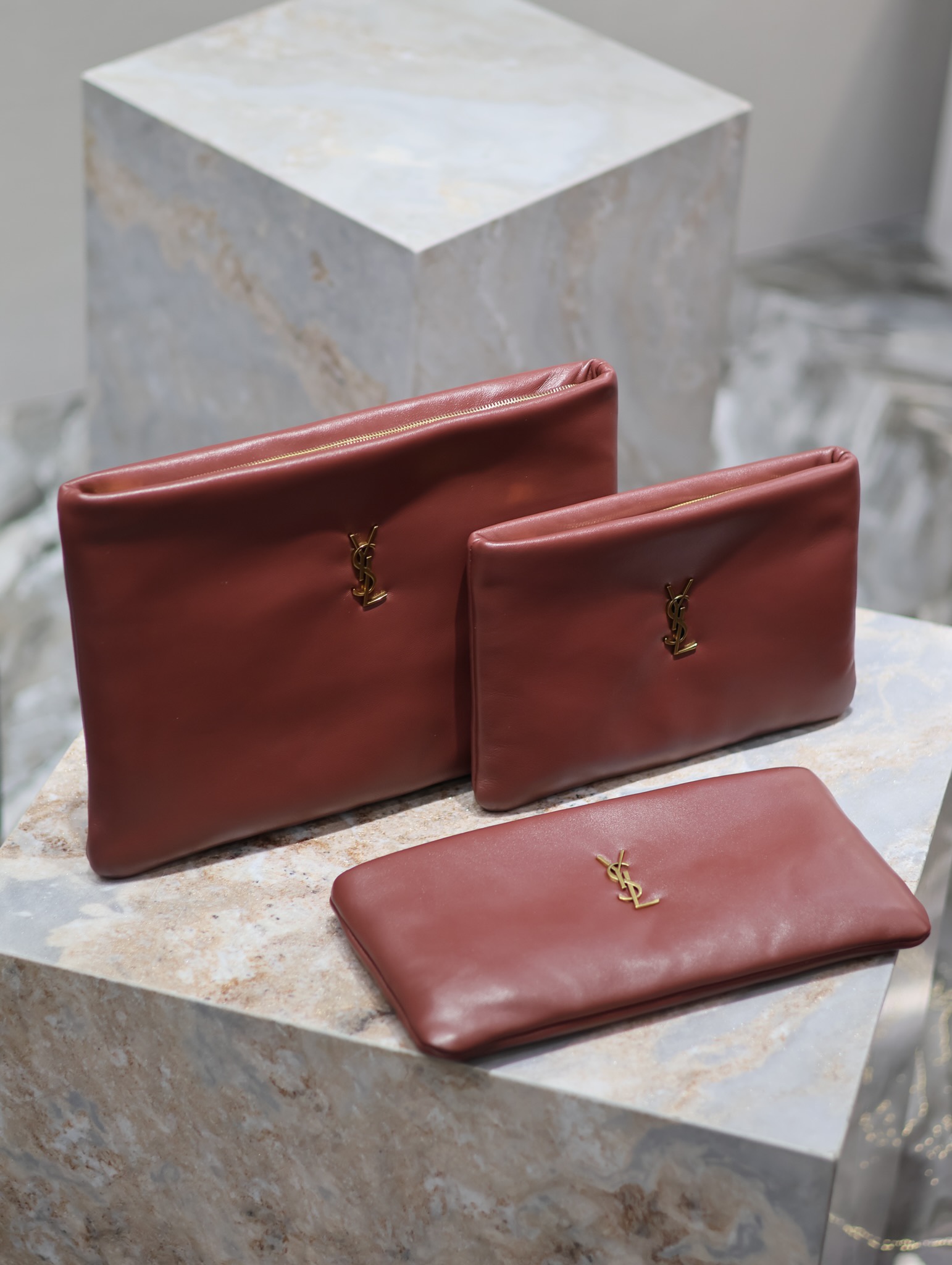 TOP Yves Saint Laurent YSL Le Calypso Cosmetic Bag Lambskin 23×16×3cm/30x15x3.5cm/30x22x3cm - Red