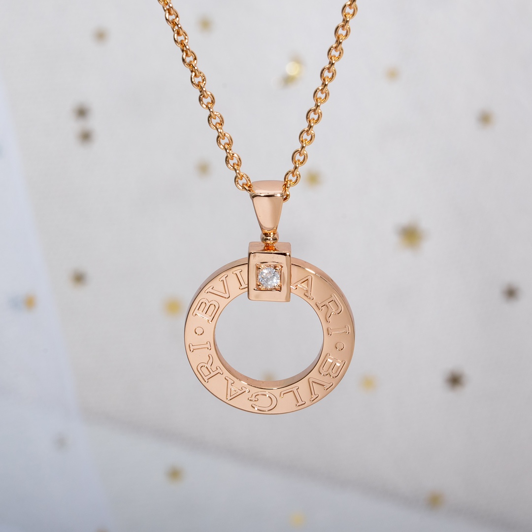 TOP BVLGARI Round Cake Necklace with Diamonds -Rose  Gold
