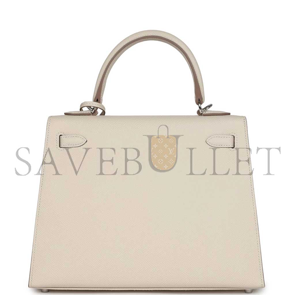 HERMÈS KELLY SELLIER 25 CRAIE EPSOM PALLADIUM HARDWARE (25*17*7cm)