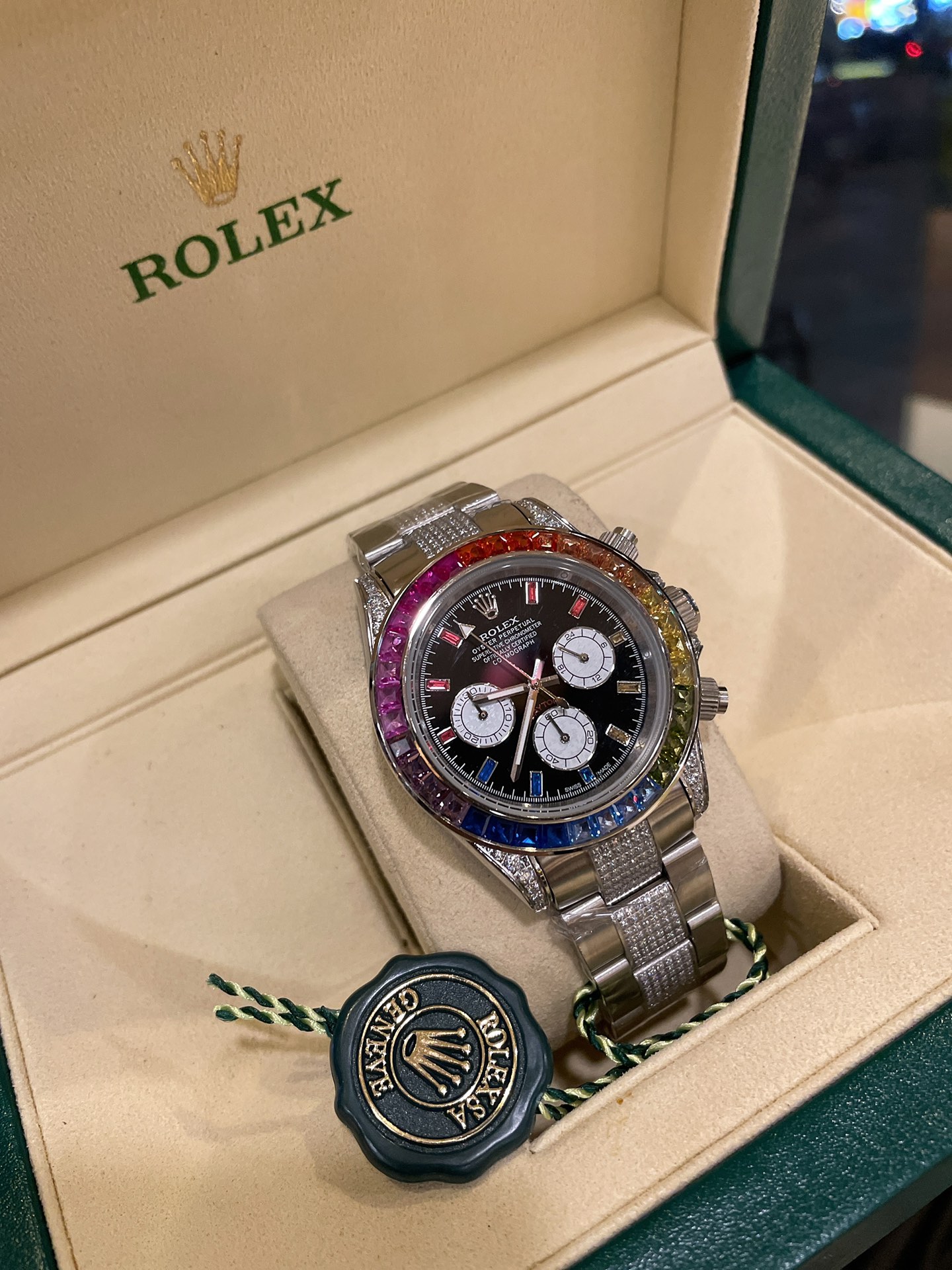 TOP ROLEX Daytona Rainbow Black Dial - Rose Gold