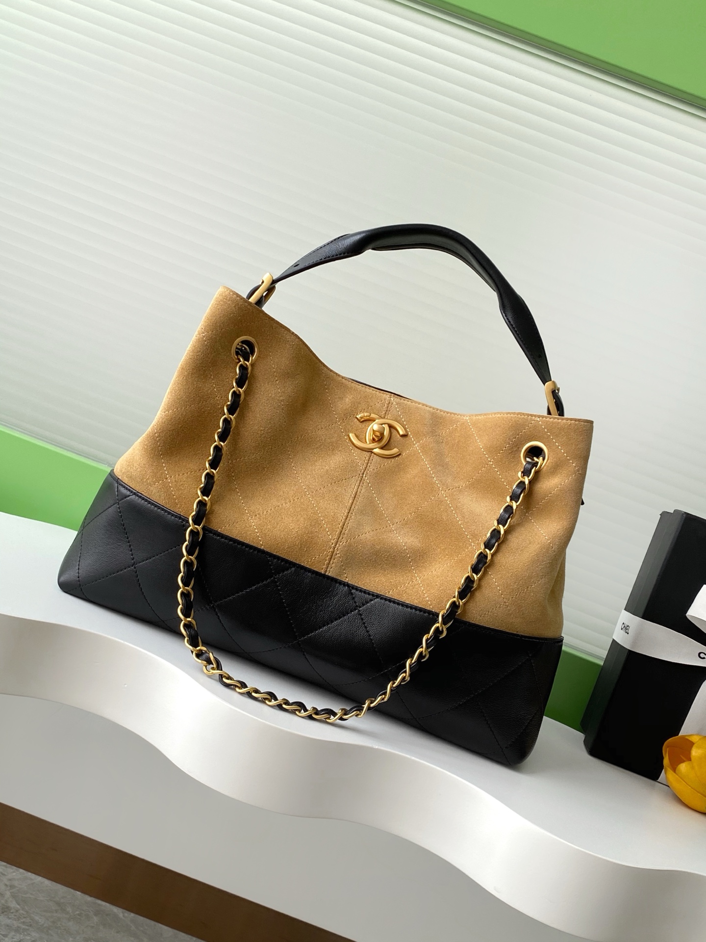TOP CHANEL Suede Bag 36-24-12 cm - Brown and Black