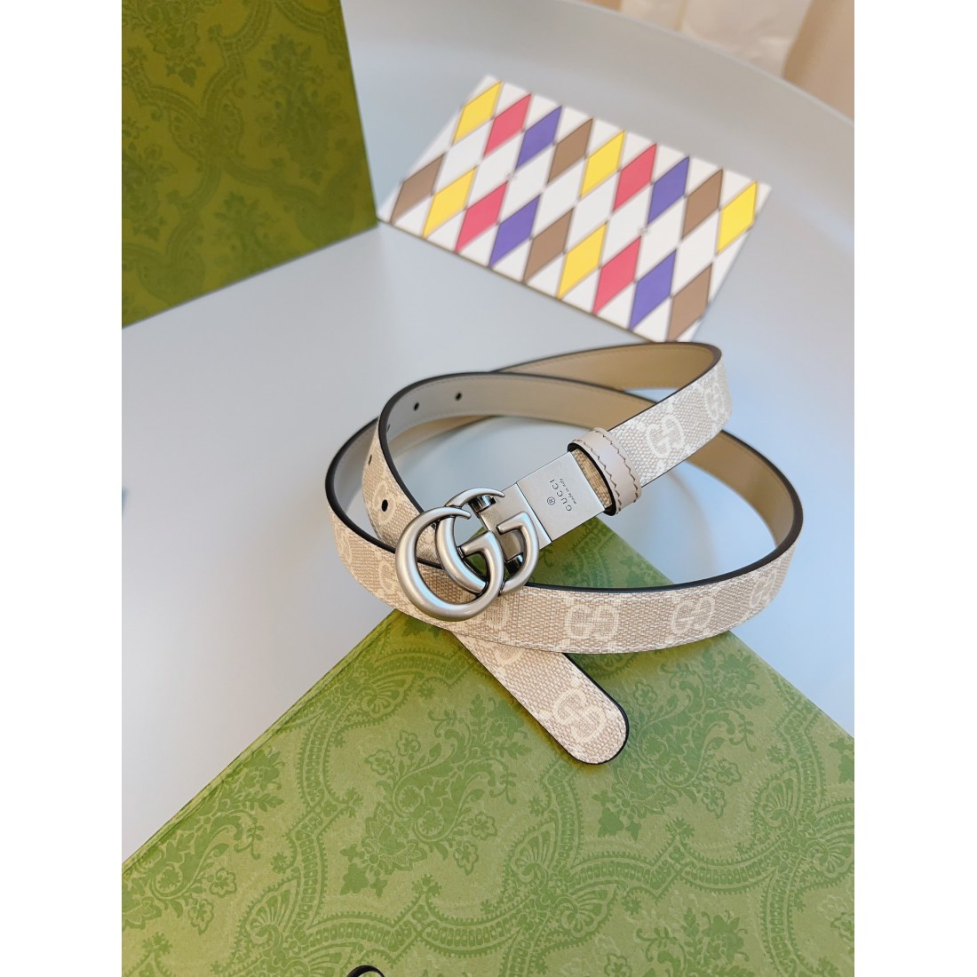 Gucci  Imported Calfskin Apricot Bottom Vintage GG Swivel Buckle Double Sided/Cuttable 20MM