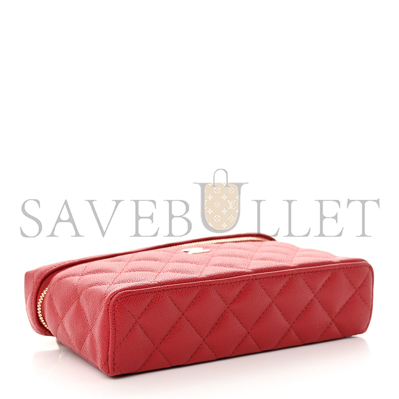 CHANEL MASTER CAVIAR QUILTED TOP HANDLE SLIM VANITY WITH CHAIN RED (19*11*5cm)
