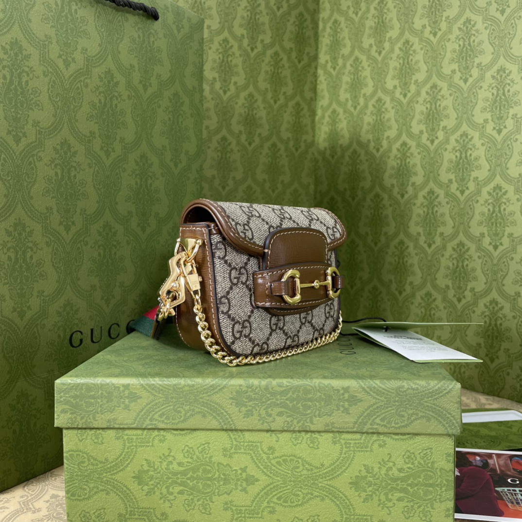 TOP GUCCI G*G Horsebit Mini Bag With Chain 18x12x5cm -GHW-2 colors-Classic-Black
