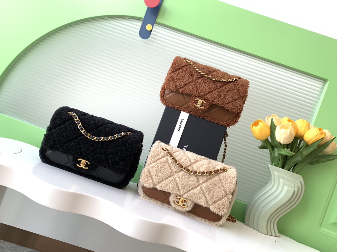 TOP CHANEL Flap Bag Lamb Wool Bag 16*23.5*7.5cm - 3 Colour
