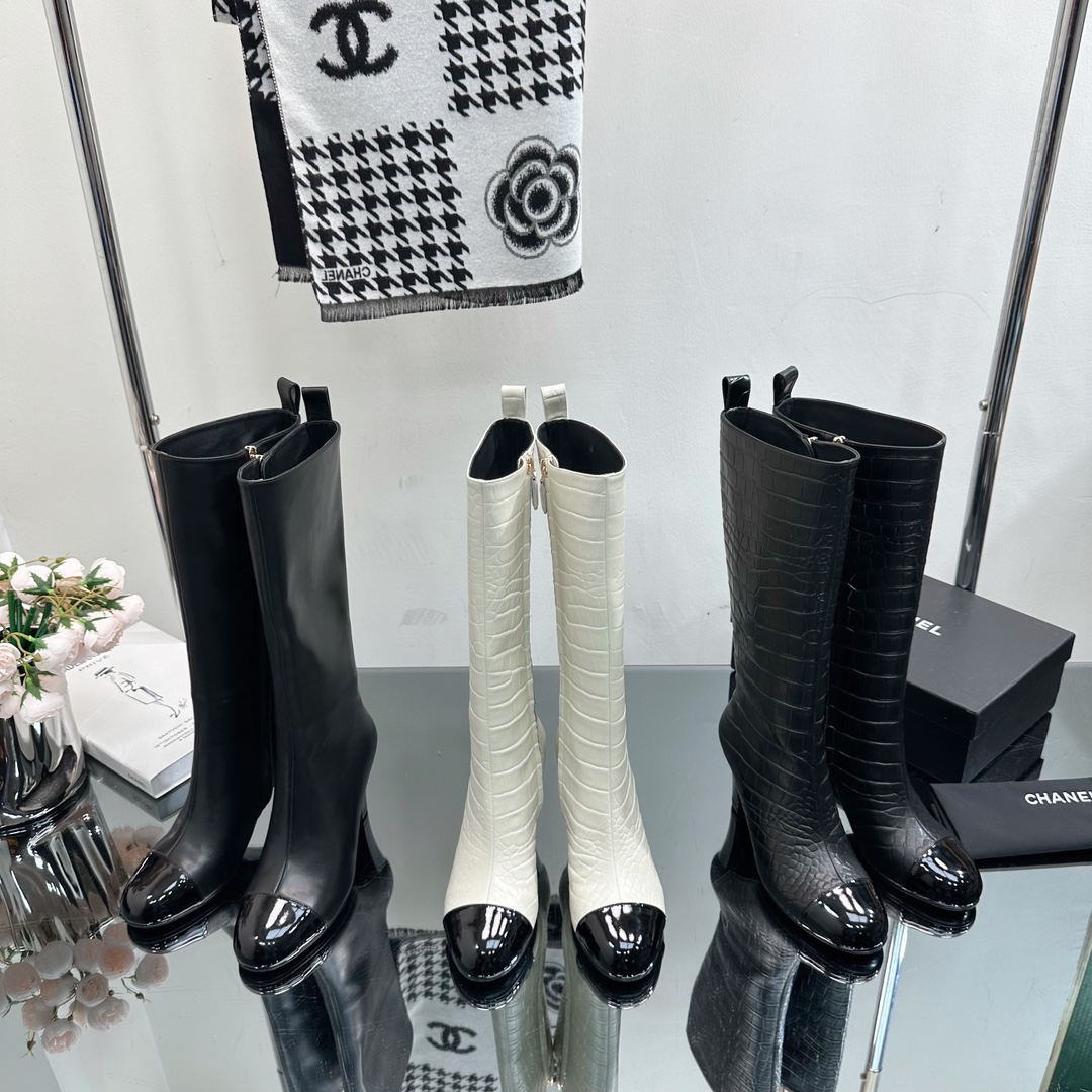 TOP CHANEL High-Heeled Embossed Cowhide Leather Boots - 3 Styles