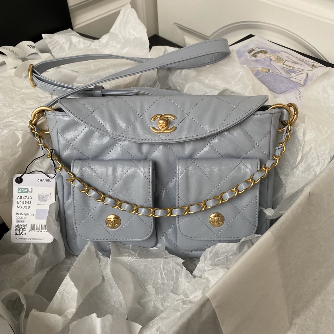 TOP CHANEL Calfskin 24p Axillary Hoho Bags 19×24×5cm/21.5×30×5cm - 2 Colors - GHW
