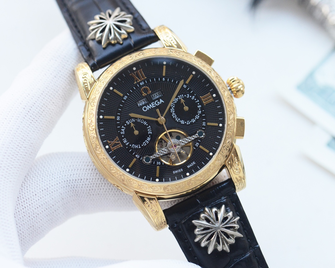 TOP OMEGA Men's Watch Calfskin Strap Watch 42mm - 6 Colors