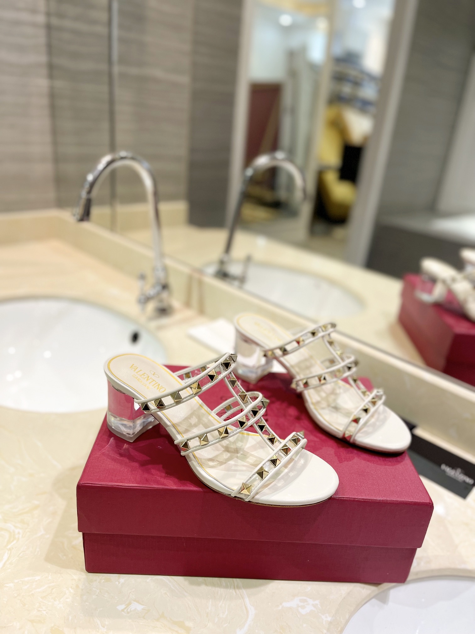 TOP VALENTINO Crystal Heel Slippers with Mini Rivets  - 7 Color