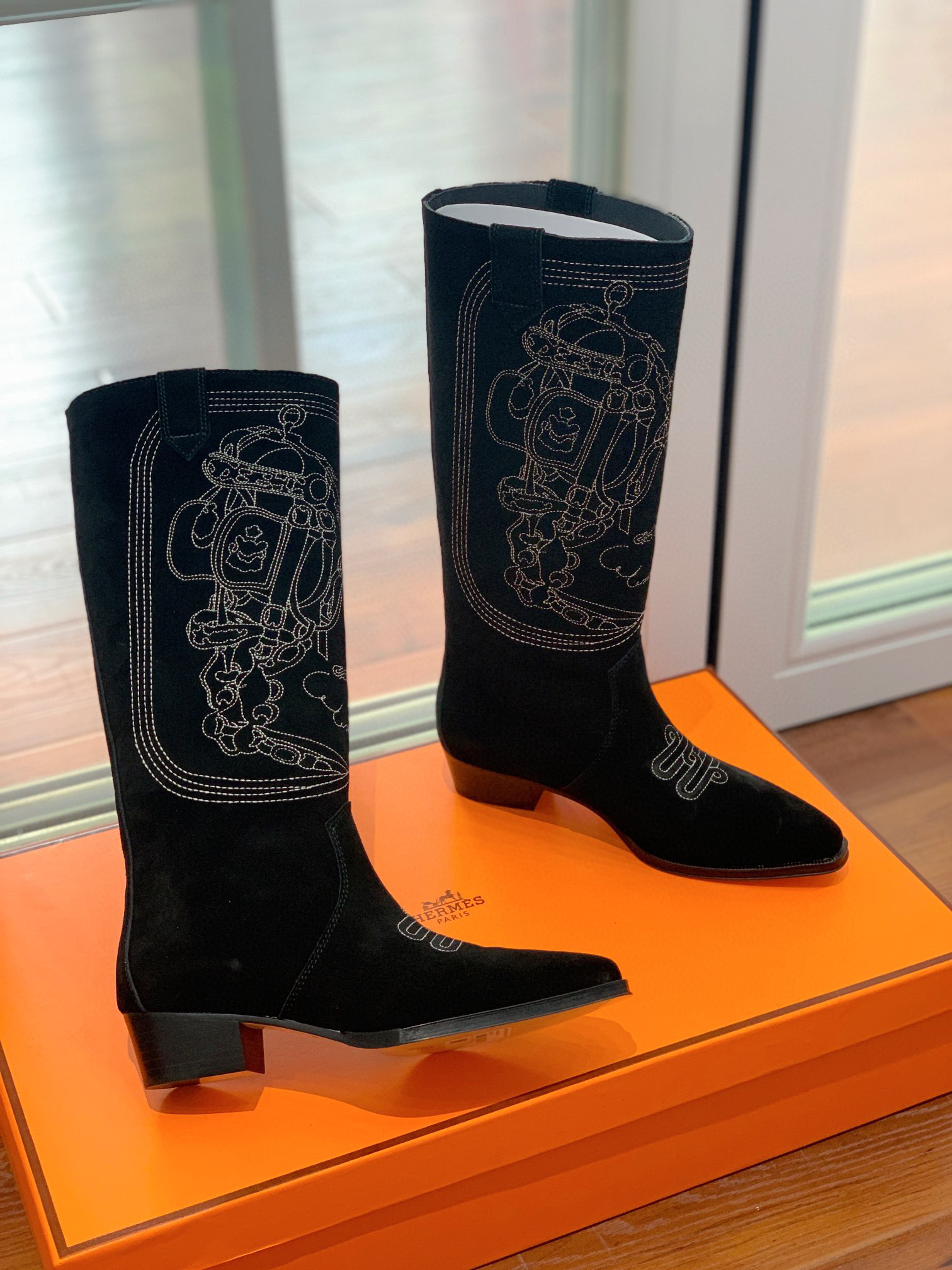 TOP HERMES Cow Boy Boots - Brown/Black/Black Suede