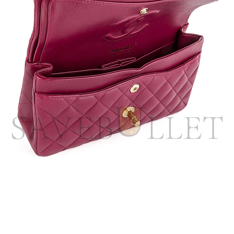 CHANEL MASTER BURGUNDY LAMBSKIN CLASSIC SMALL DOUBLE FLAP BAG (23*14*6.5cm)