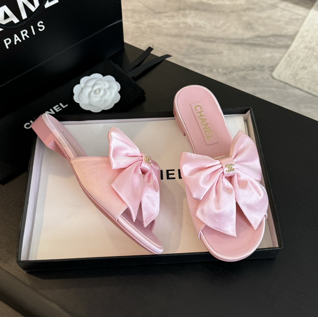 TOP CHANEL Flat Slippers with Bow - 6 Color