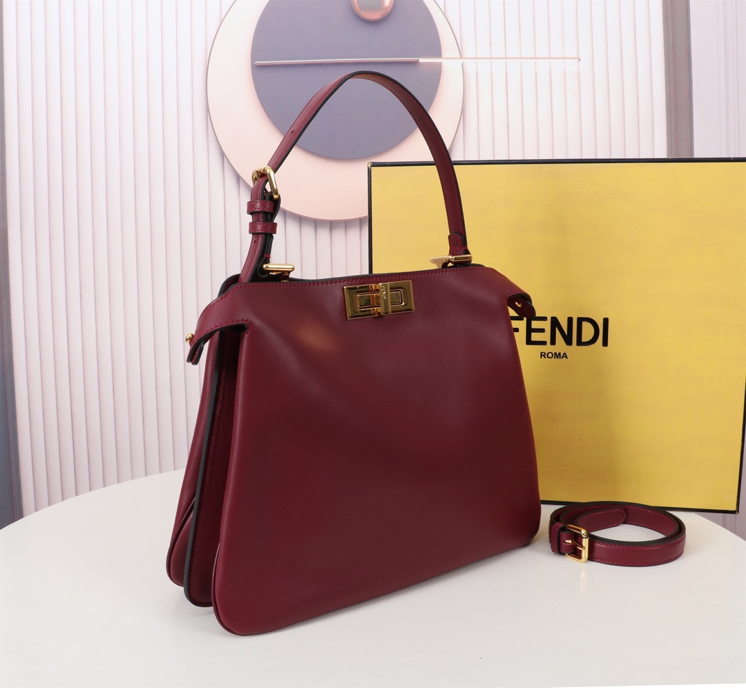 TOP FENDI Peekaboo Soft Bag 33×22.5×10CM  -Red