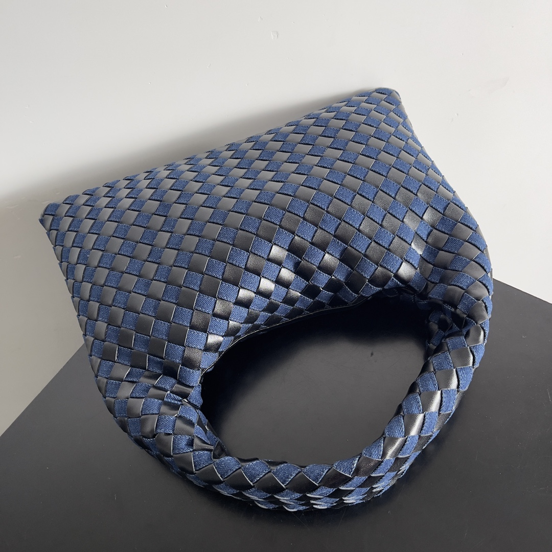 TOP Bottega Veneta BV Denim & Leather Hop Bag 41x20.5x7.5cm/54x24x13cm - Blue & Black