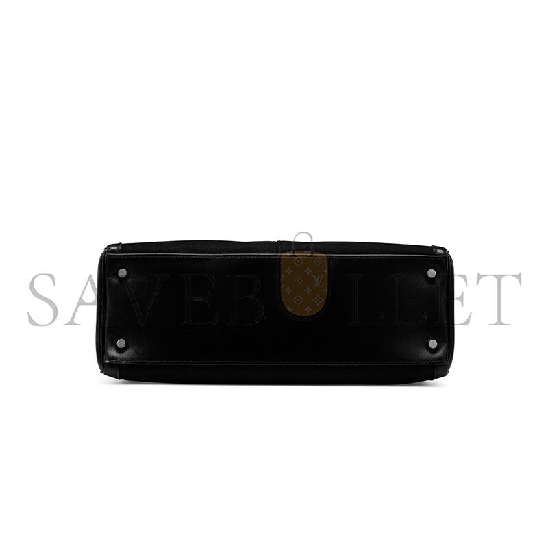 HERMÈS MASTER A BLACK SWIFT LEATHER & CANVAS KELLY LAKIS 32 WITH PALLADIUM HARDWARE (32*23*10cm)