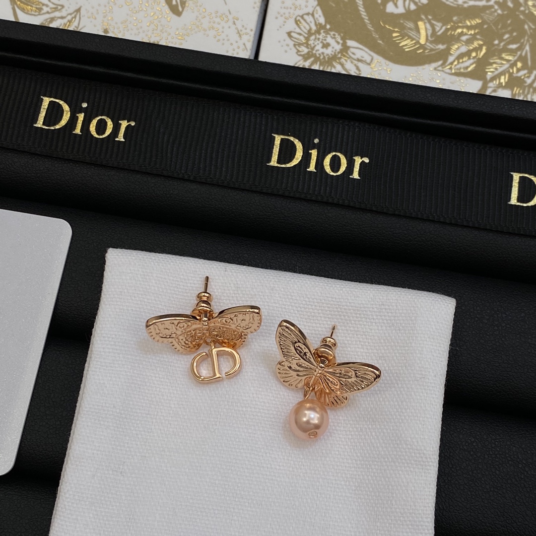 TOP Christian Dior Butterfly/Pearl Earrings - Rose Gold