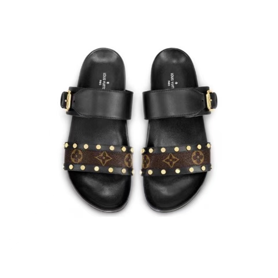 Louis Vuitton LV Bom Dia Leather Slide Sandals  (Replica)