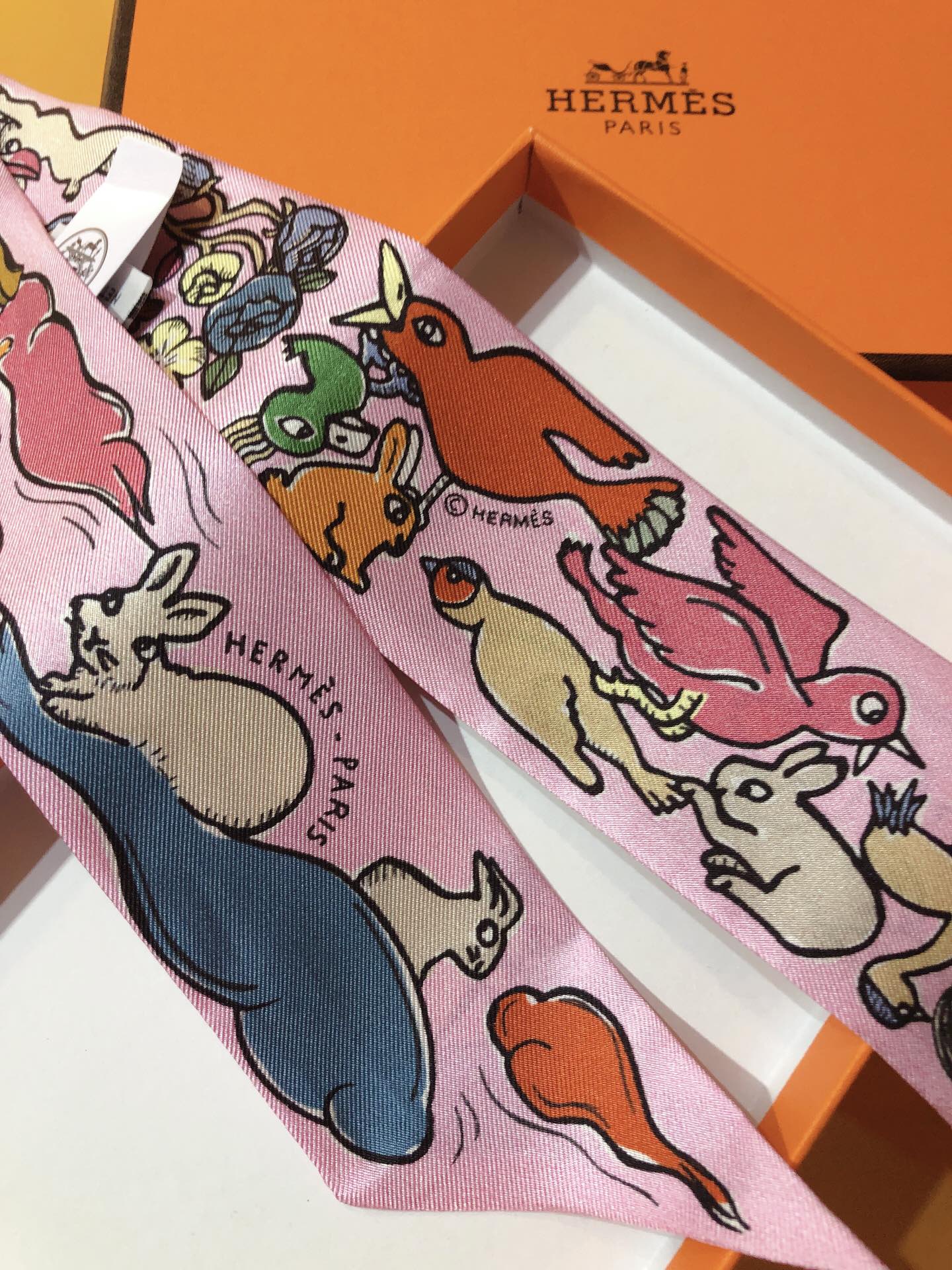 TOP HERMES One Thousand and One Rabbits Twilly Scarf 86 x 5 cm - 4 Colours