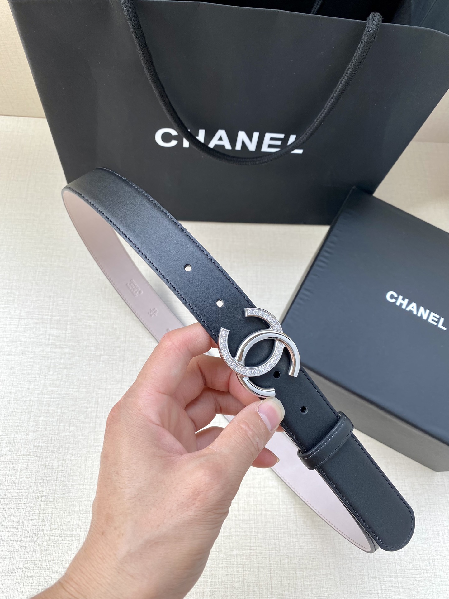 TOP CHANEL CC Leather Belt with Diamonds - 4 Color - 3.0cm