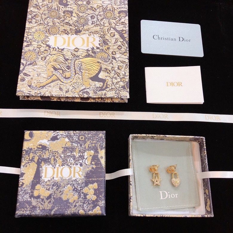 TOP Christian Dior Lock Heart Diamond earrings - Gold