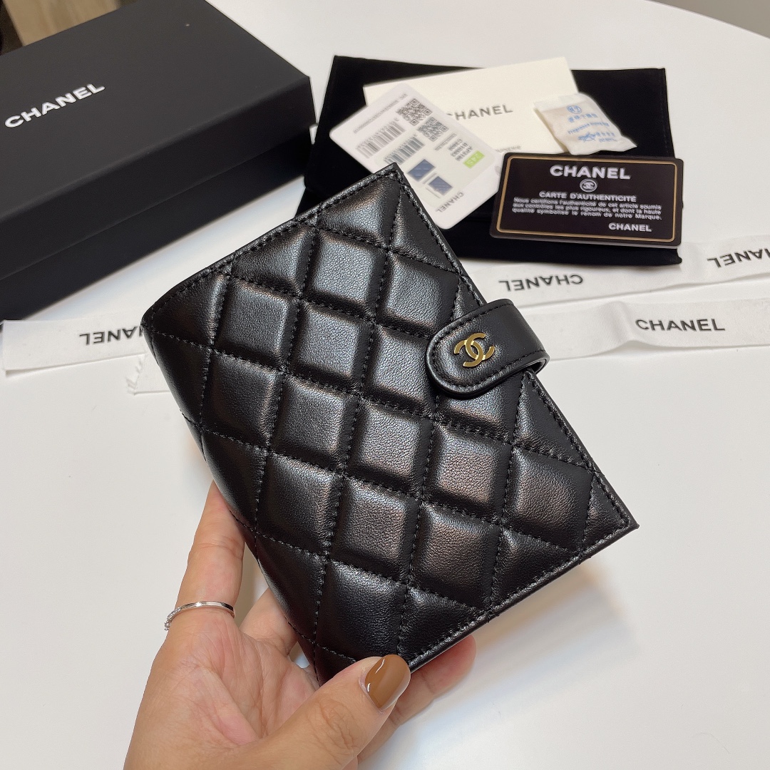 TOP CHANEL Card Case 15*3*10cm - GHW&SHW - Black