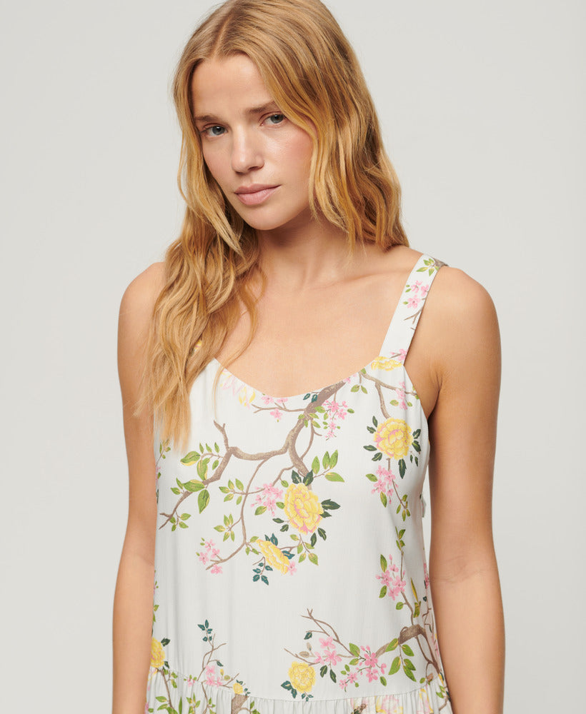 Woven Tiered Maxi Dress | Blossom Birds Grey