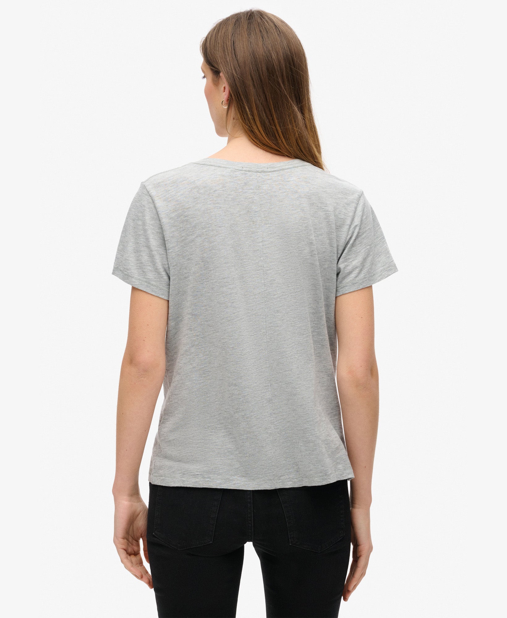 Slub Embroidered V-Neck T-Shirt | Smoke Grey Marle