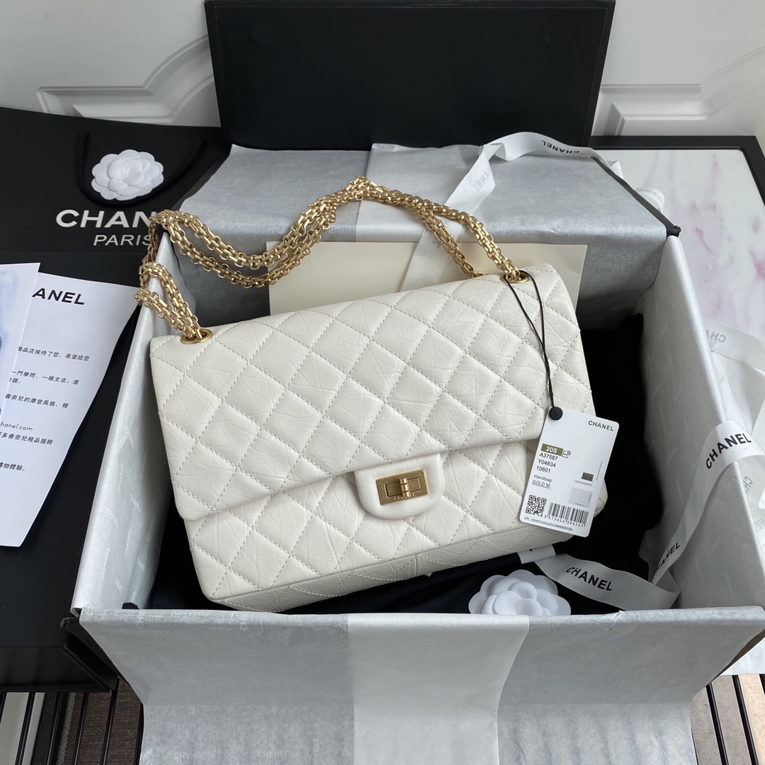 TOP CHANEL 2.55 Reissue Flap Bag Large 28cm - White & GHW