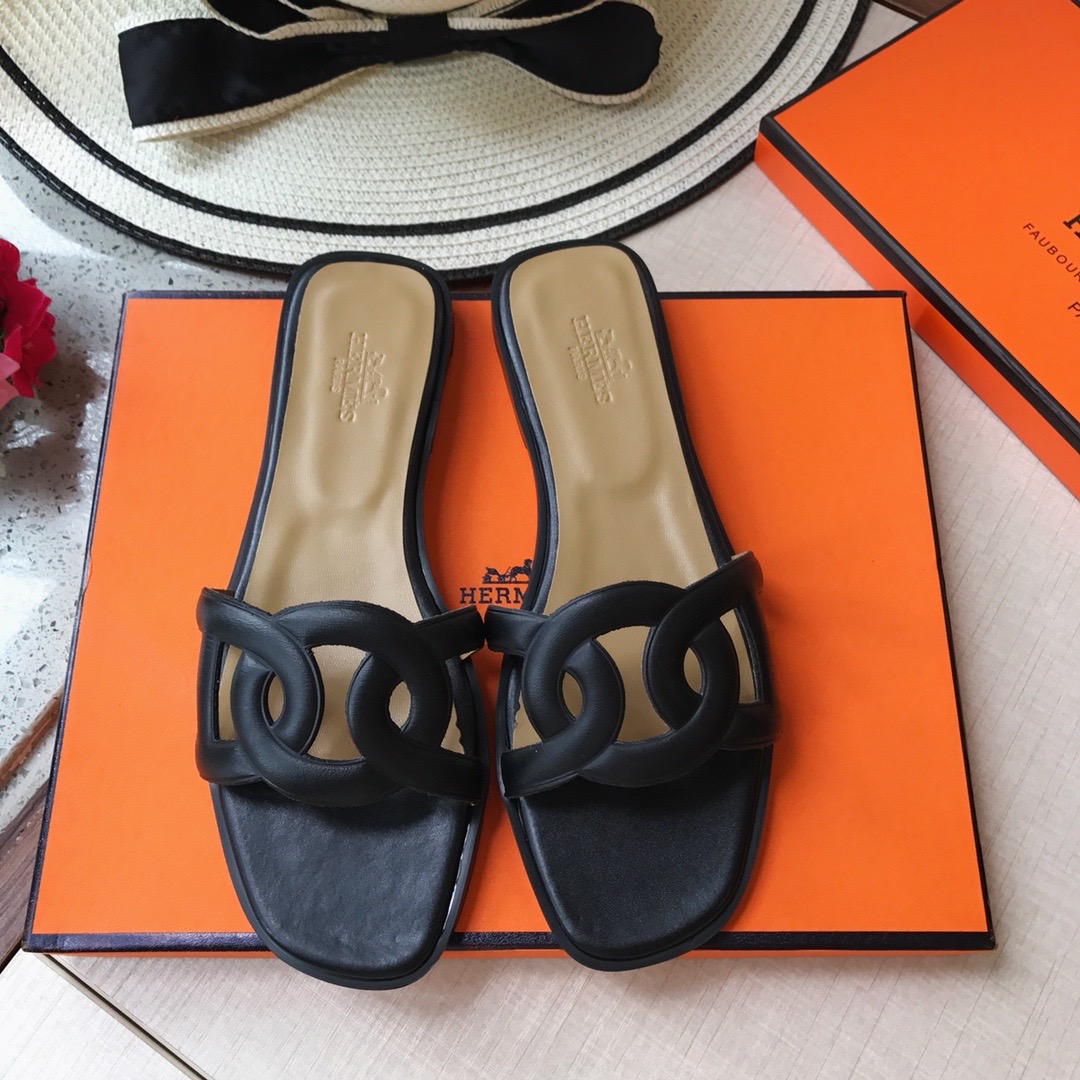 Hermès Aloha  Leather flat Sandals Slide（Replica）