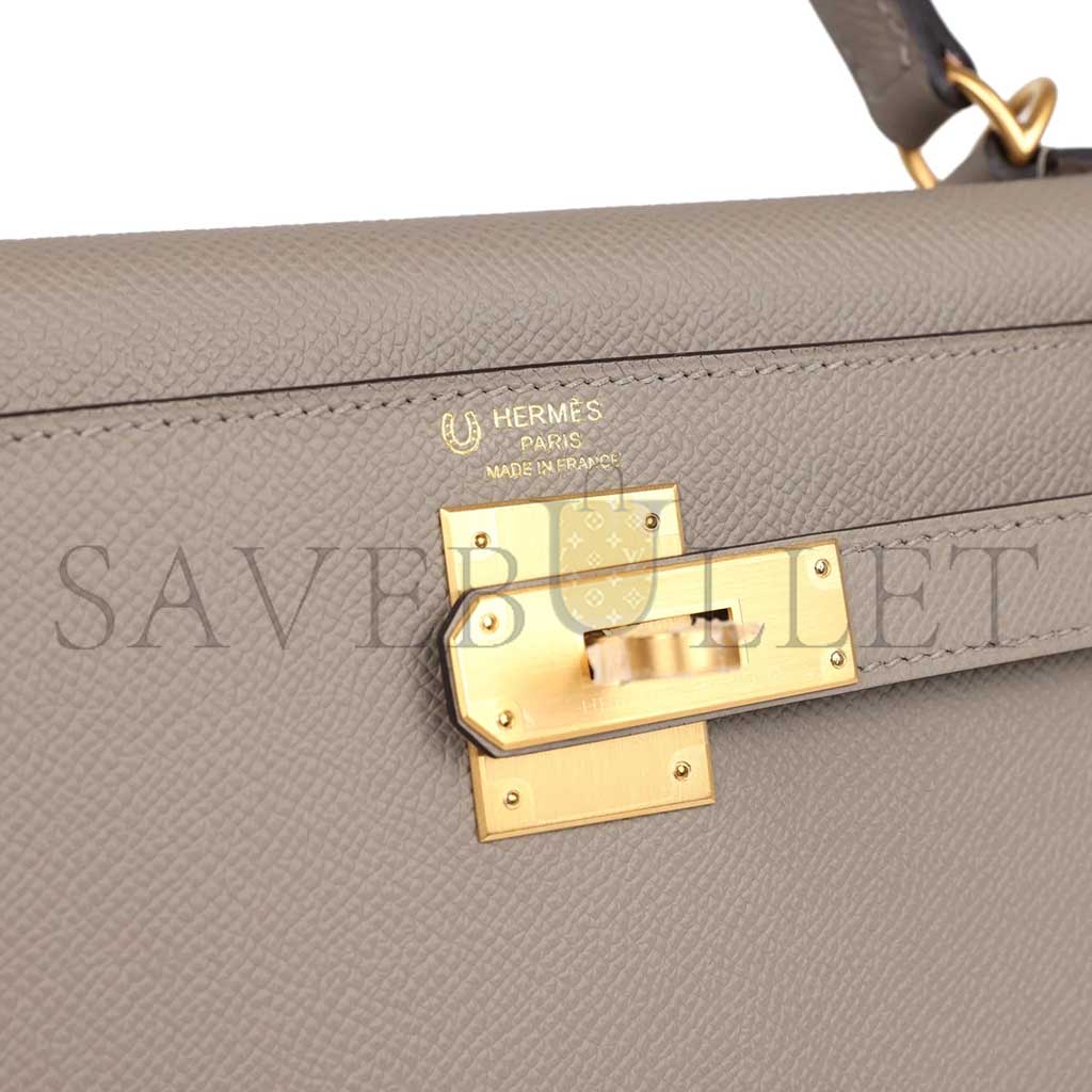 HERMÈS KELLY SELLIER 28 GRIS ASPHALTE VERSO EPSOM BRUSHED GOLD HARDWARE (28*22*10cm)