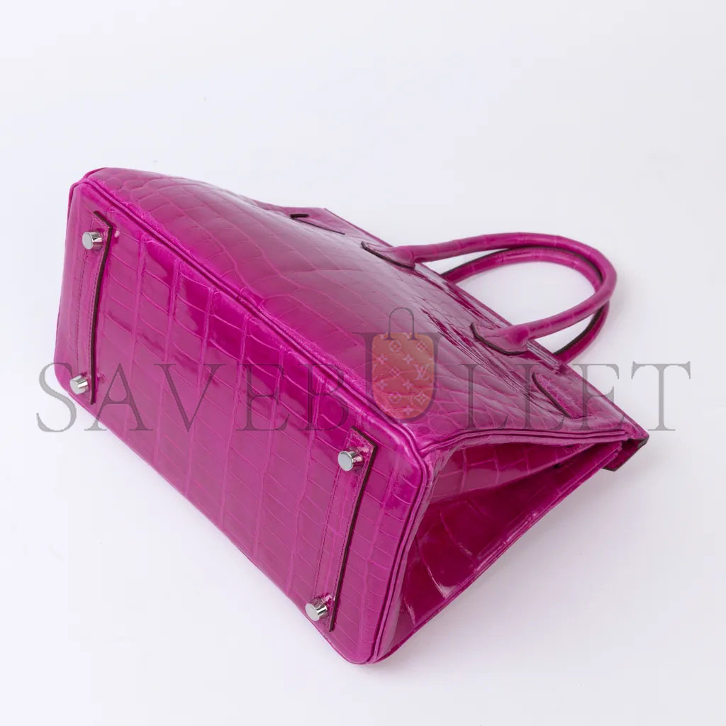 HERMÈS MASTER BIRKIN 30 CROCODILE LEATHER ALLIGATOR HOT PEACH SILVER BUCKLE H041354CK03 (30*22*15cm)