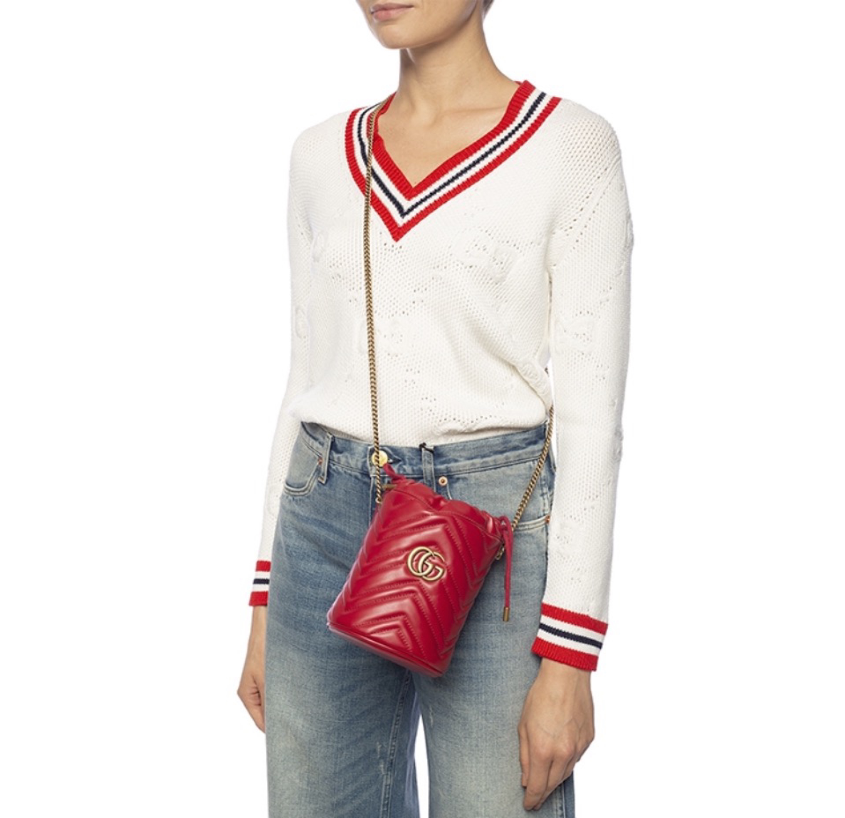 Gucci Marmont Drawstring Leather Bucket Bag(Replica)