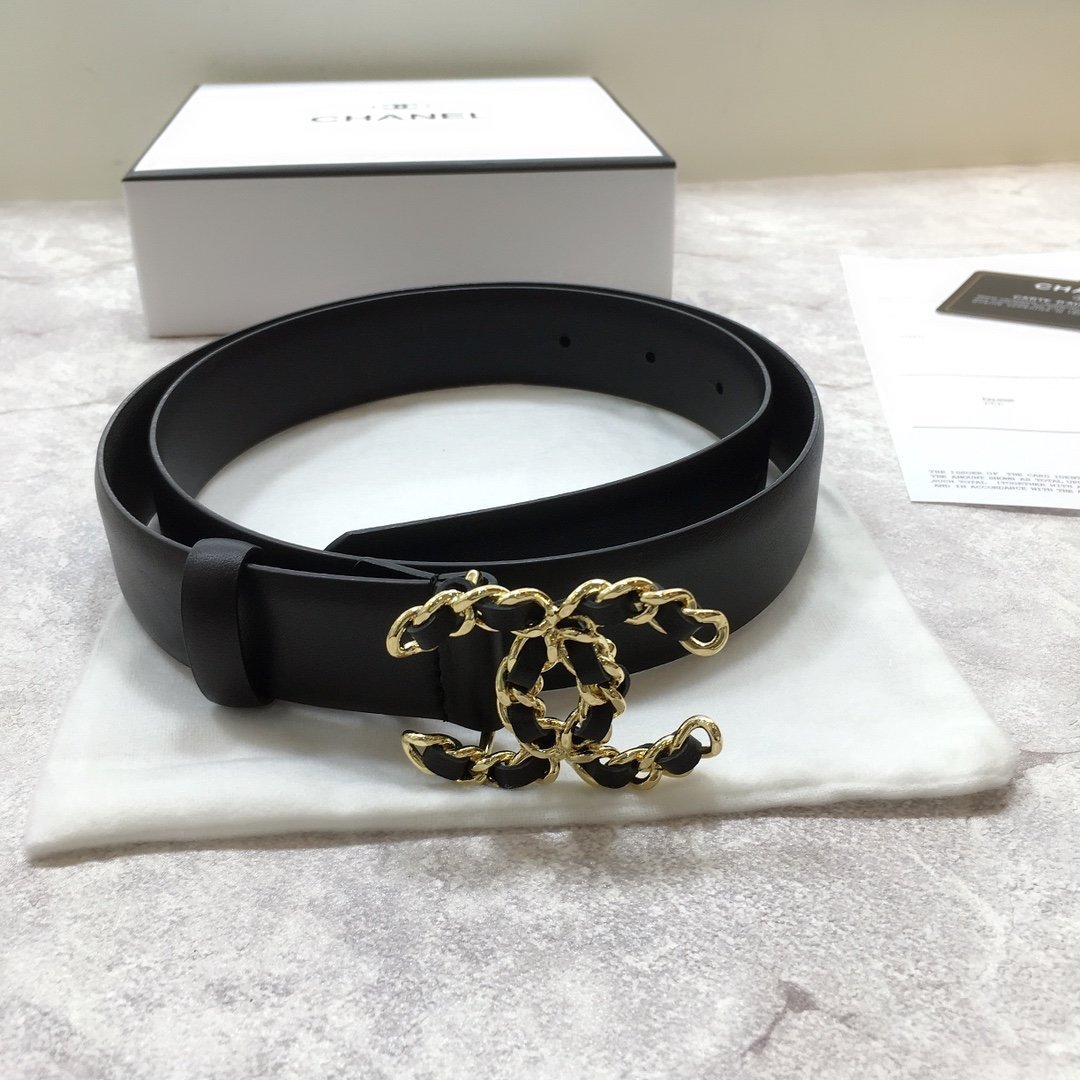 Chanel Belt With Double C Buckle Black with Mini Gold mix Black Hardware Women Belt 30MM