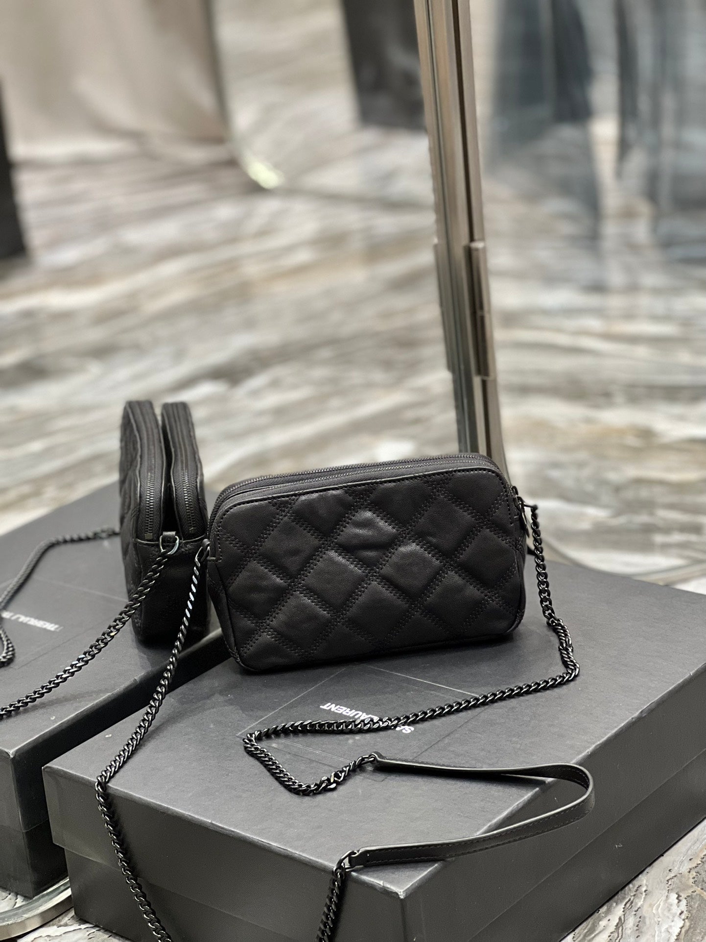 TOP Yves Saint Laurent YSL Beckly Double Zip Pouch Bag - All Black