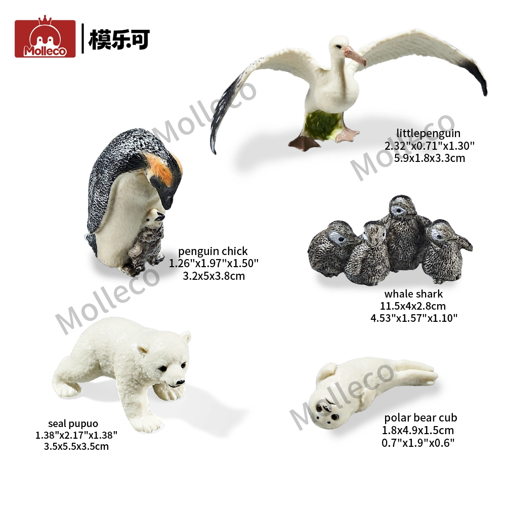 Molleco Marine Animal Figure Toys for Kids and Children Small Seal+Small Penguin+Large Penguin+Seagull+Small Polar Bear CP025-1-2-3-4-5